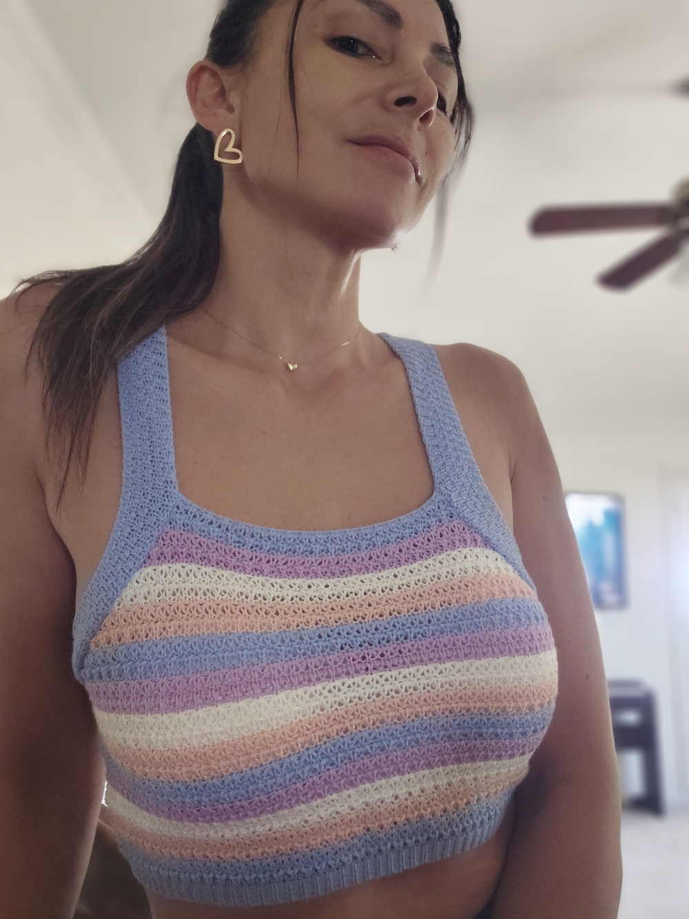 Striped Crochet Crop Tank Top in Pastel Shades